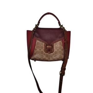 Coach Courier Carryall 23 In Colorblock Signature Canvas Tan Red Apple